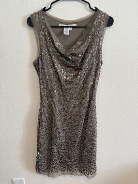5 for $10 Max Studio size M Taupe Sequin Cowl-Neck Mini Dress